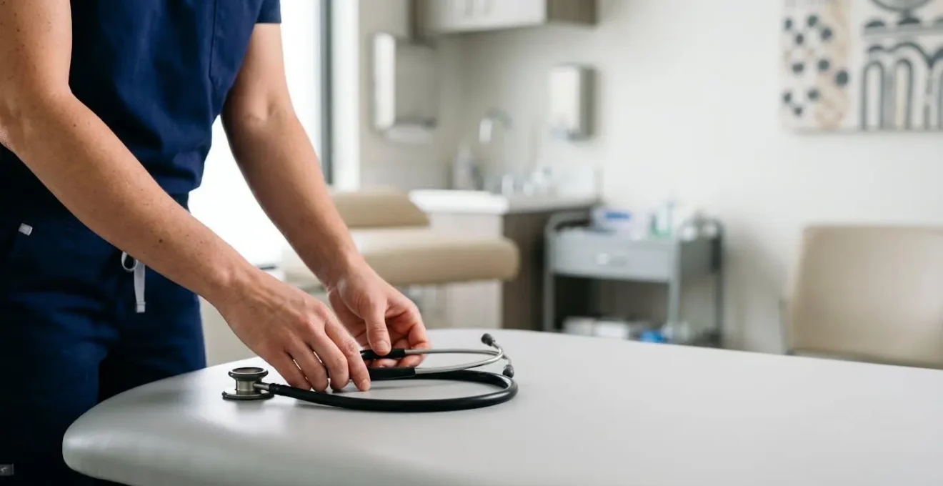 Consultation médicale privée rapide illustrant l'accès immédiat aux soins de santé