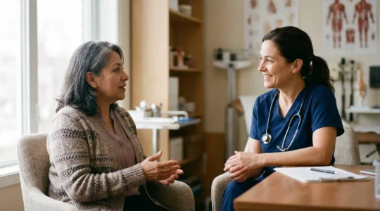 Consultation médicale montrant une relation de confiance entre patient et médecin