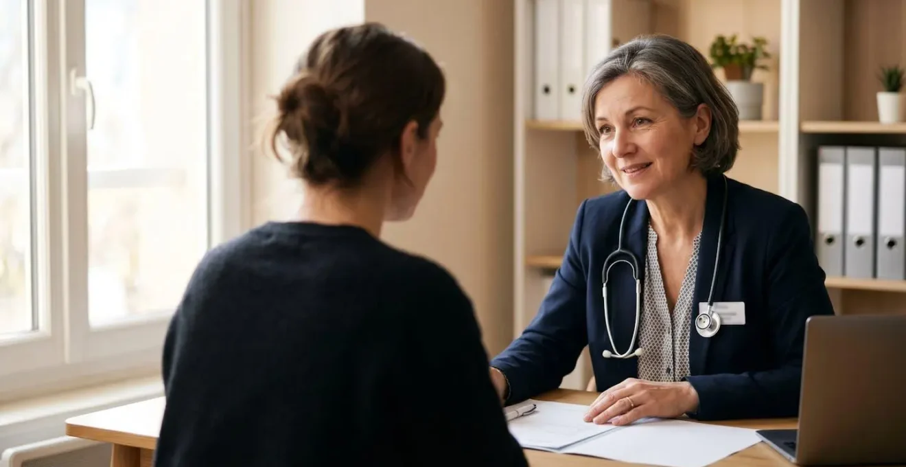Patient consultant un médecin dans un cabinet médical moderne en France