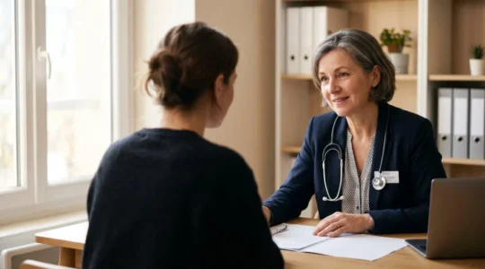 Patient consultant un médecin dans un cabinet médical moderne en France