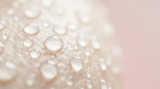Représentation visuelle de l'hydratation cutanée par l'acide hyaluronique avec textures naturelles et lumière douce