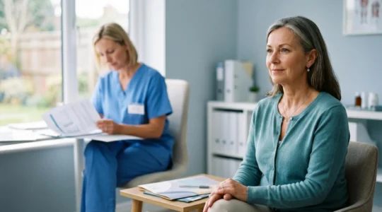 Préparation sereine avant une intervention chirurgicale avec équipe médicale bienveillante