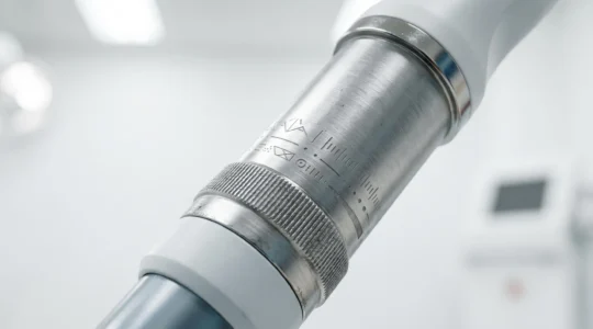 Gros plan sur une pièce à main de laser dermatologique moderne dans un environnement médical épuré