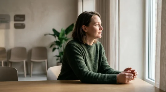 Une personne assise dans un espace calme et lumineux, symbolisant le processus de transformation intérieure durant une psychothérapie